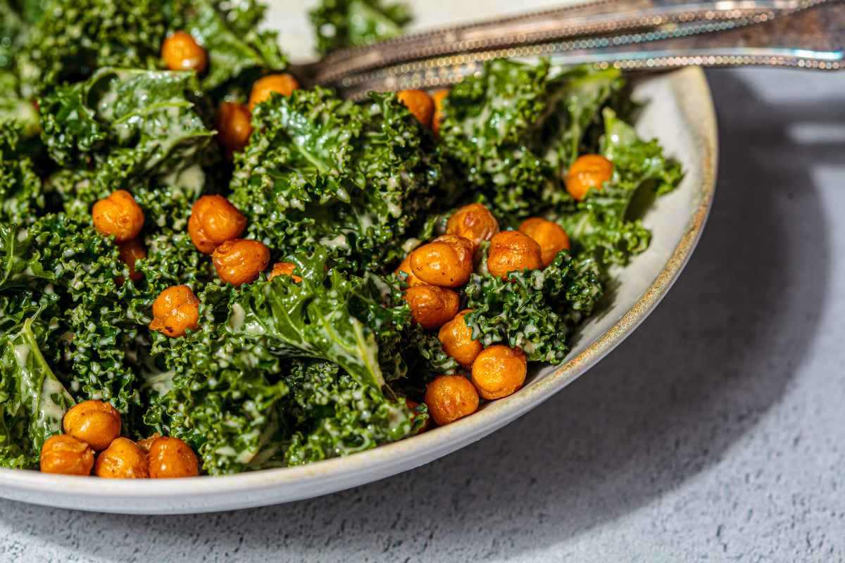 Kale Salad with Chickpeas and Tahini Dressing